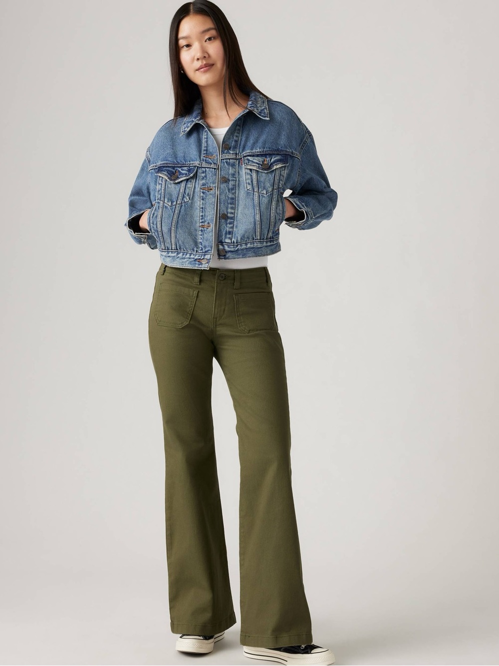 Levi's Whimsygoth 70s Olive Green Superlow Flare Pants Sz 28